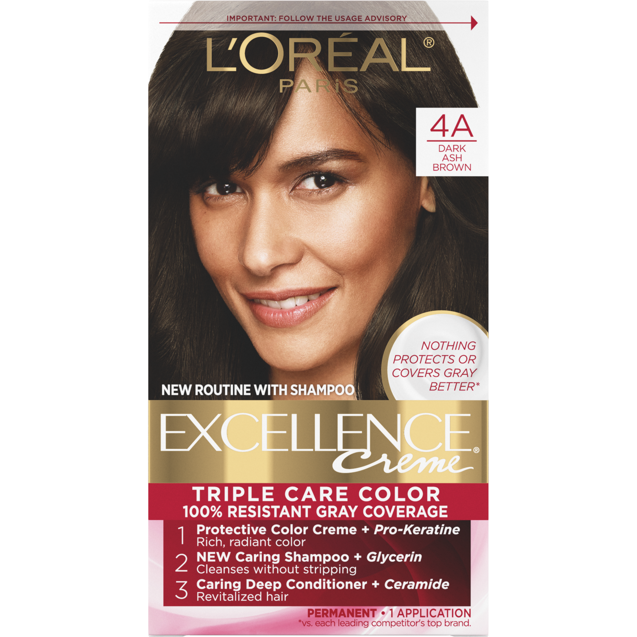 L'Oreal Paris Excellence Creme Permanent Hair Color, 4A Dark Ash Brown - image 1 of 8