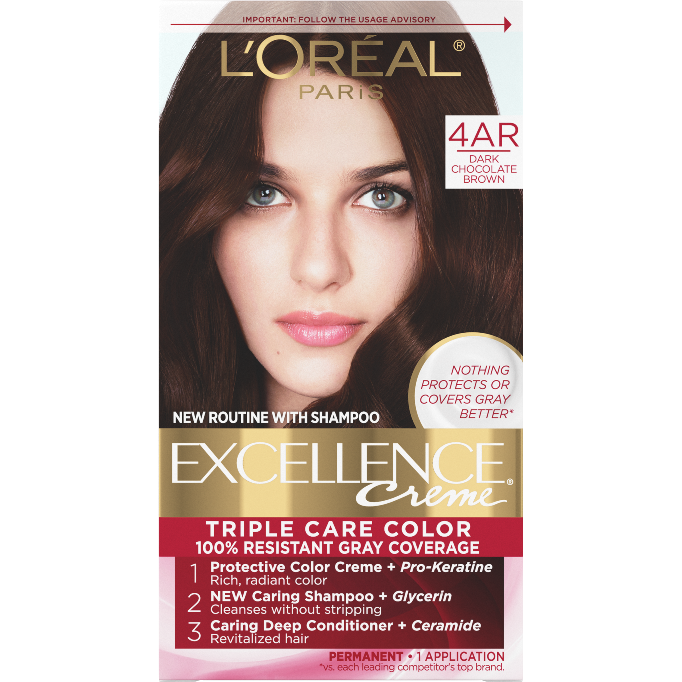 L'Oreal Paris Excellence Creme Permanent Hair Color, 4AR Dark Chocolate Brown - image 1 of 8
