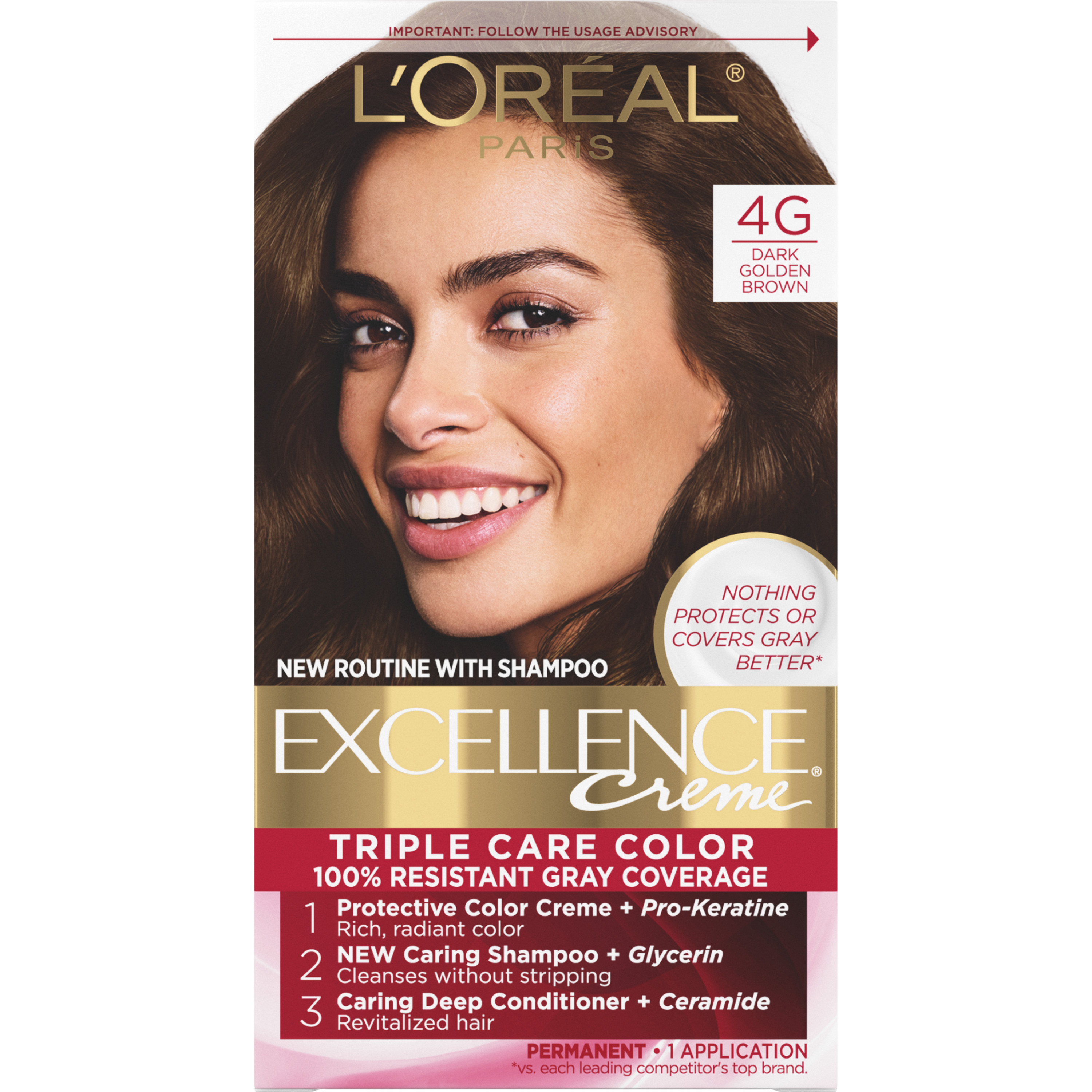 L'Oreal Paris Excellence Creme Permanent Hair Color, 4G Dark Golden Brown - image 1 of 11