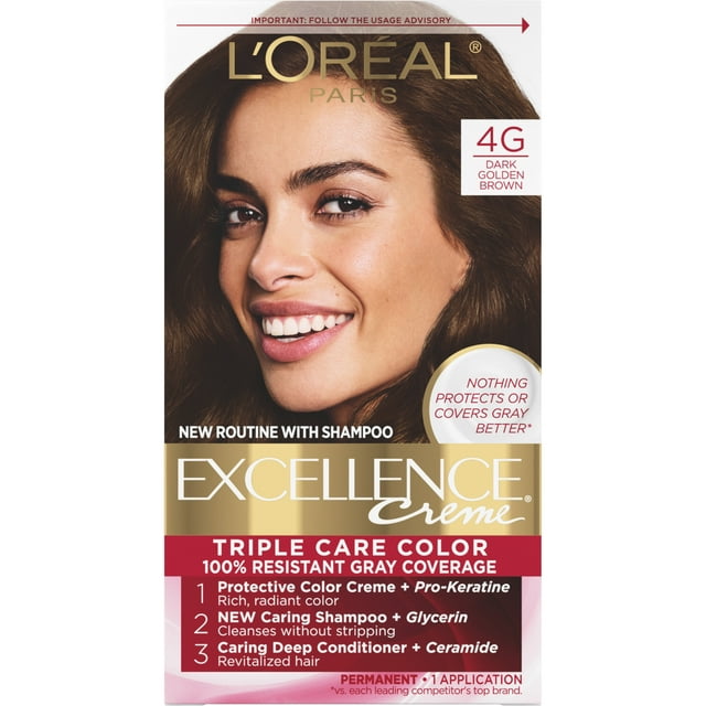 L'Oreal Paris Excellence Creme Permanent Hair Color, 4G Dark Golden Brown