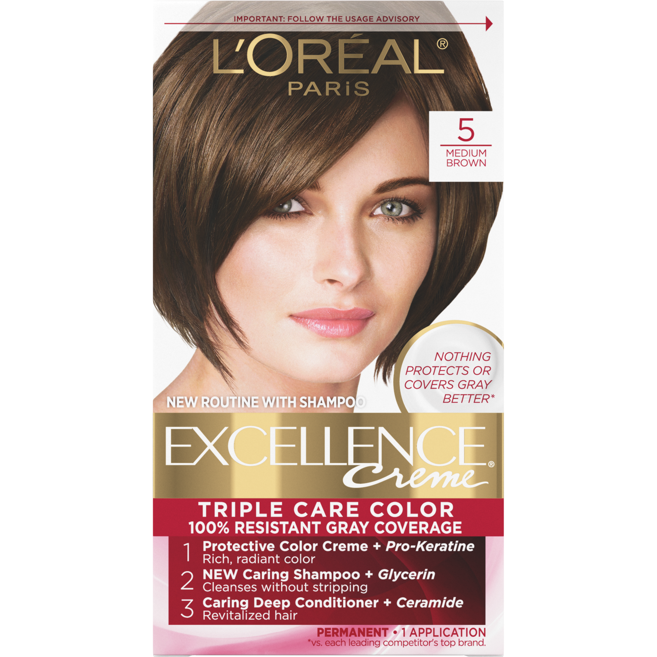 L'Oreal Paris Excellence Creme Permanent Hair Color, 5 Medium Brown - image 1 of 8