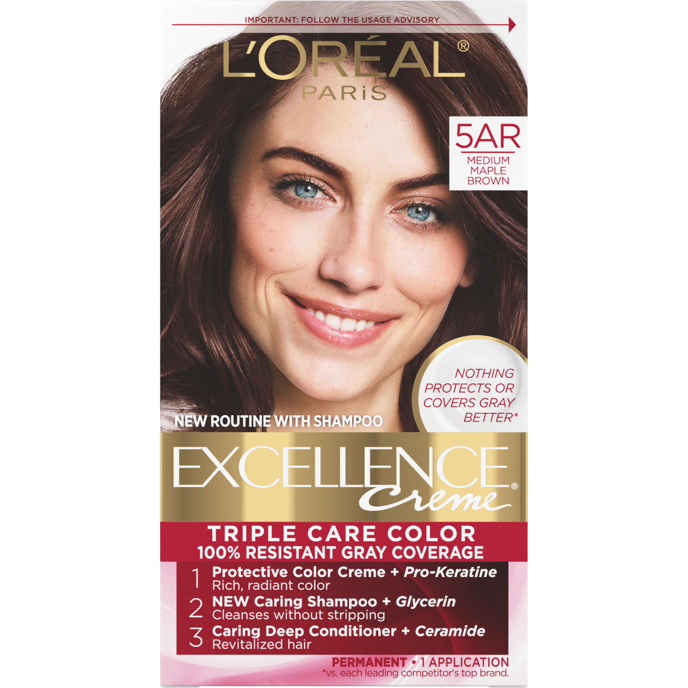 L'Oreal Paris Excellence Creme Permanent Hair Color, 5AR Medium Maple Brown - image 1 of 8