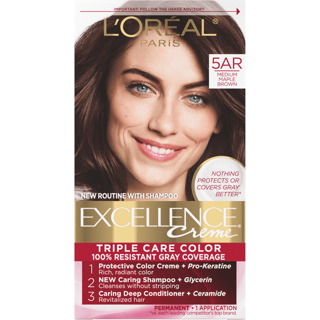 L'Oreal Paris Excellence Creme Permanent Hair Color, 5AR Medium Maple Brown