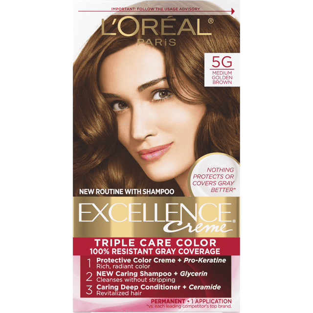 L'Oreal Paris Excellence Creme Permanent Hair Color, 5G Medium Golden Brown