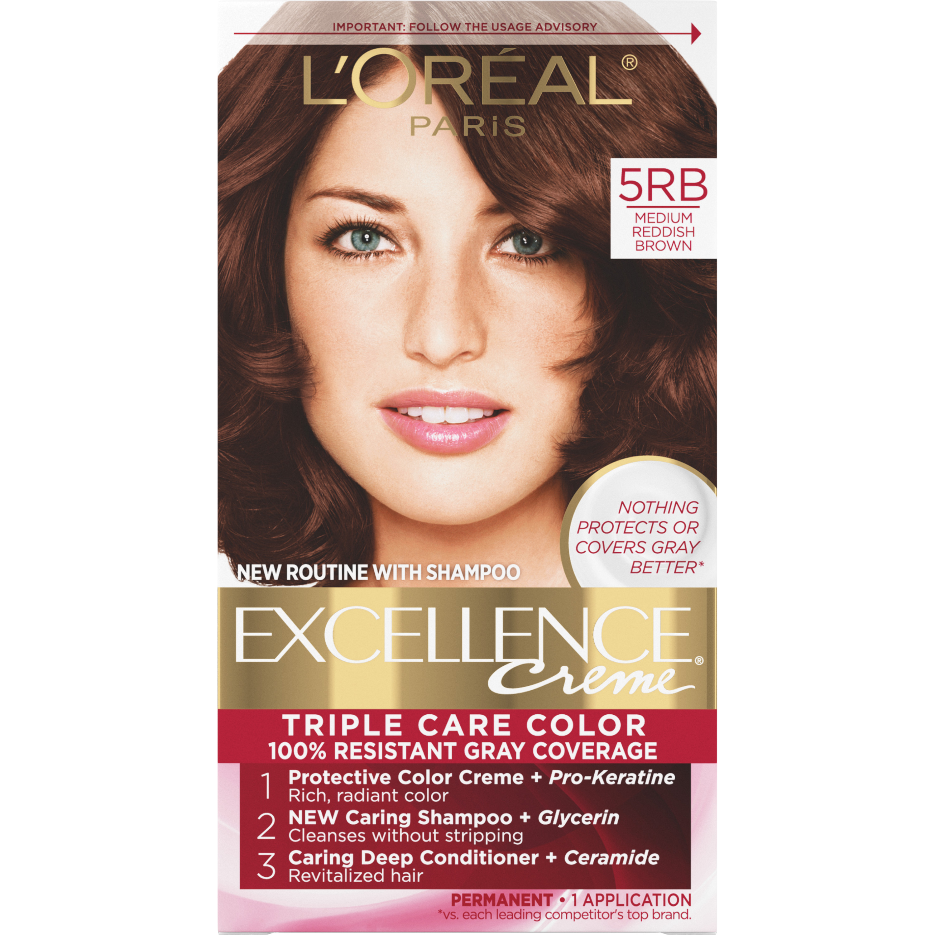 L'Oreal Paris Excellence Creme Permanent Hair Color, 5RB Medium Reddish Brown - image 1 of 9