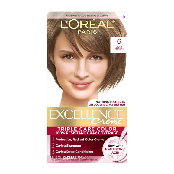 L'Oreal Paris Excellence Creme Permanent Hair Color, 6 Light Brown, 1 Kit