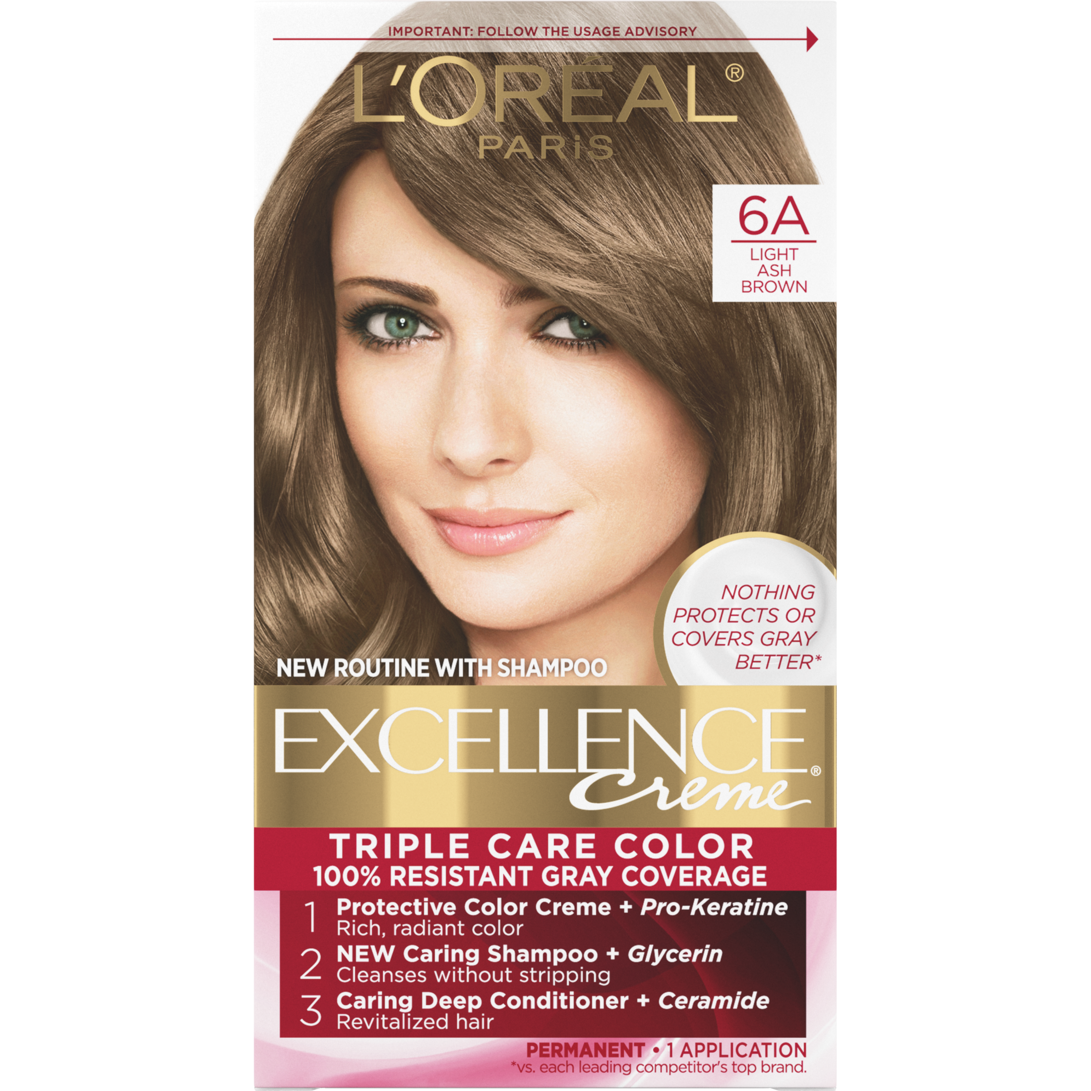 L'Oreal Paris Excellence Creme Permanent Hair Color, 6A Light Ash Brown - image 1 of 8