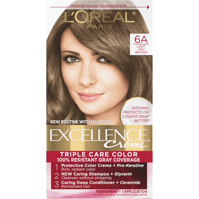 L'Oreal Paris Excellence Creme Permanent Hair Color, 6A Light Ash Brown