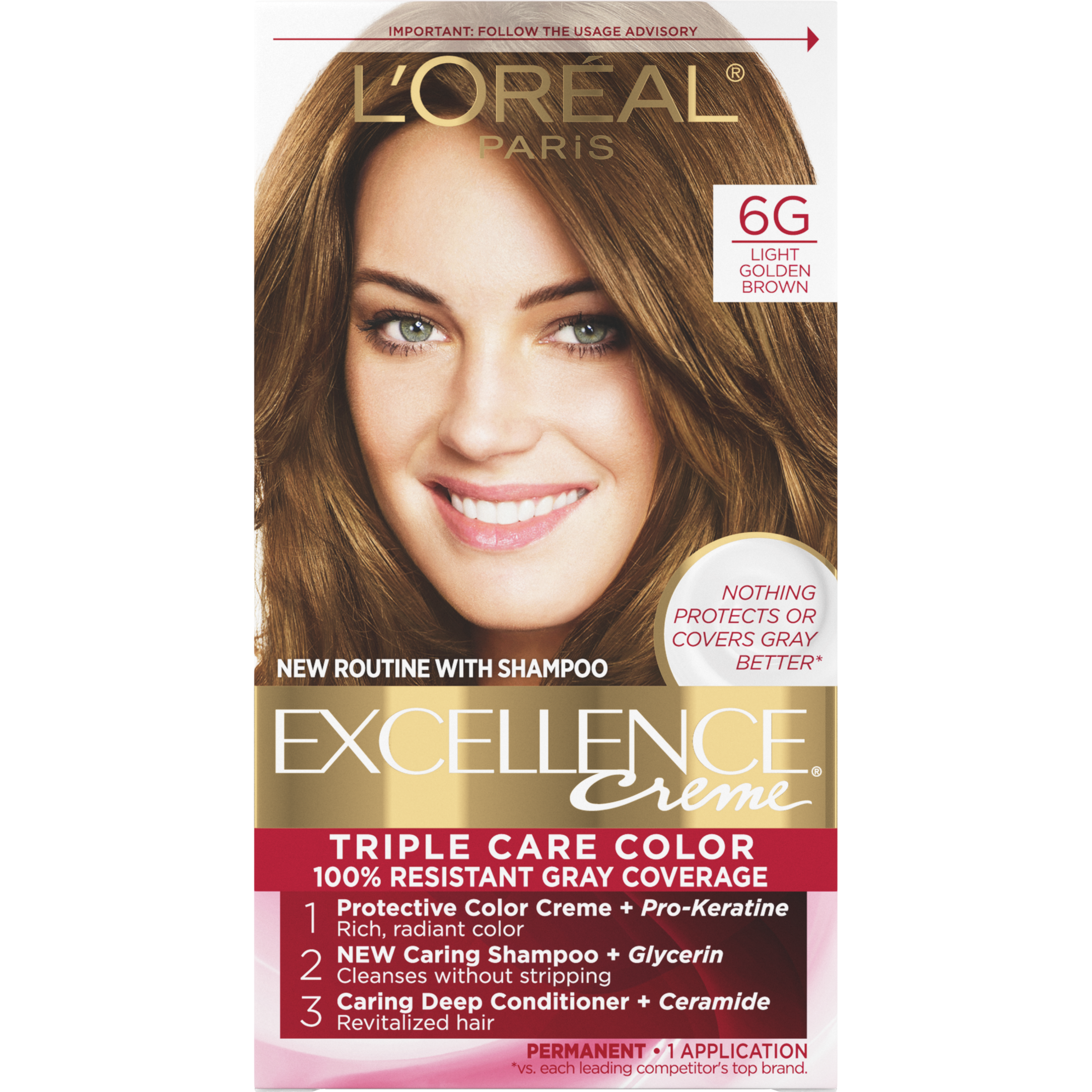 L'Oreal Paris Excellence Creme Permanent Hair Color, 6G Light Golden Brown - image 1 of 8
