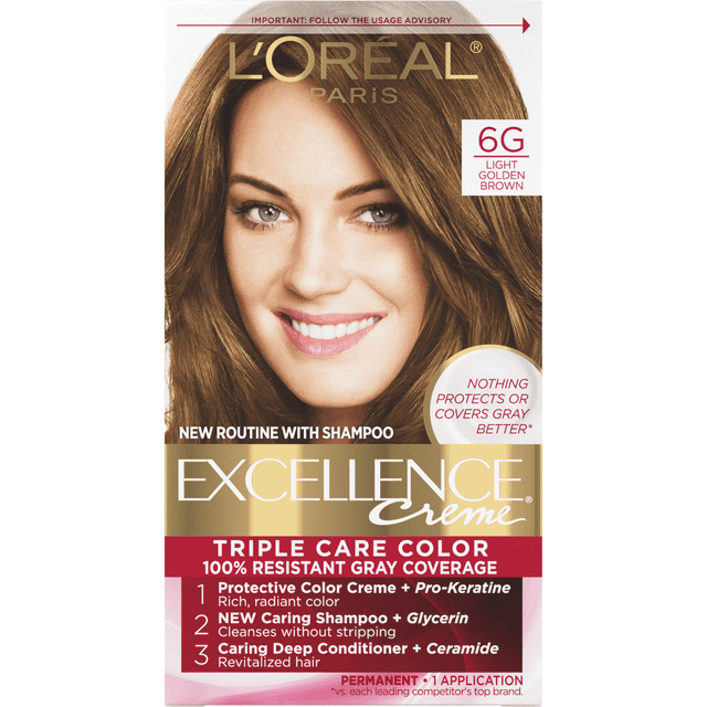 L'Oreal Paris Excellence Creme Permanent Hair Color, 6G Light Golden Brown