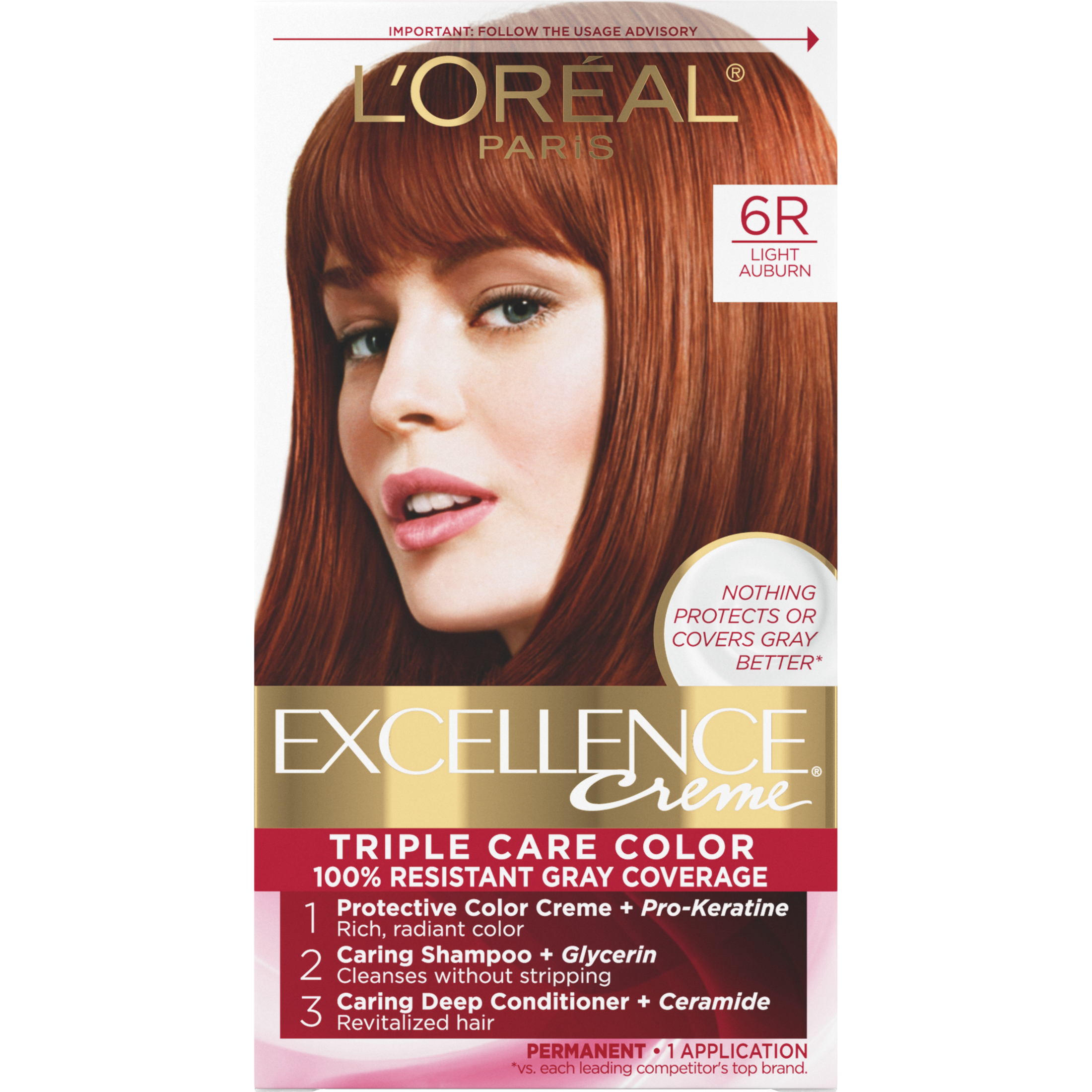 L'Oreal Paris Excellence Creme Permanent Hair Color, 6R Light Auburn - image 1 of 8