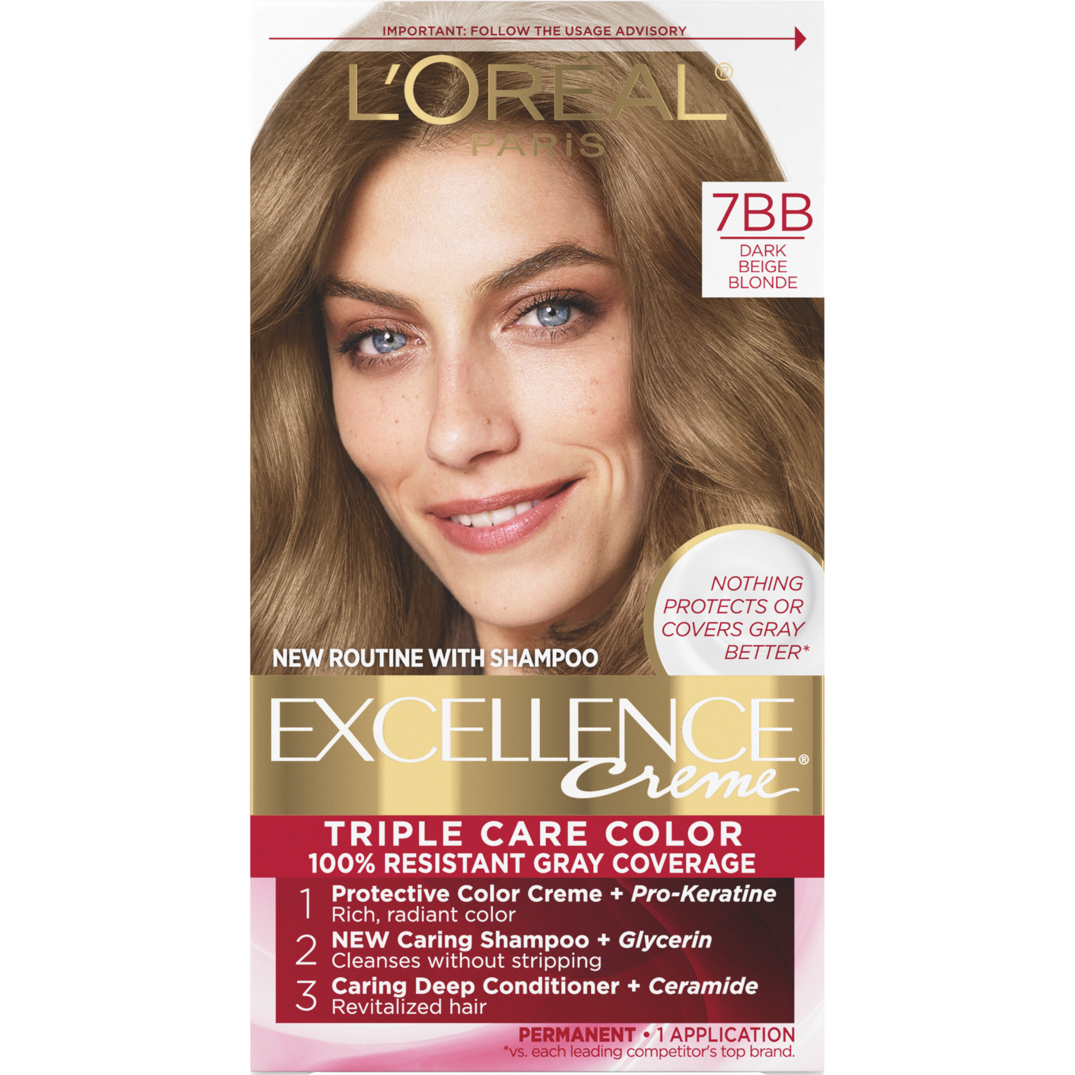 L'Oreal Paris Excellence Creme Permanent Hair Color, 7BB Dark Beige Blonde - image 1 of 8