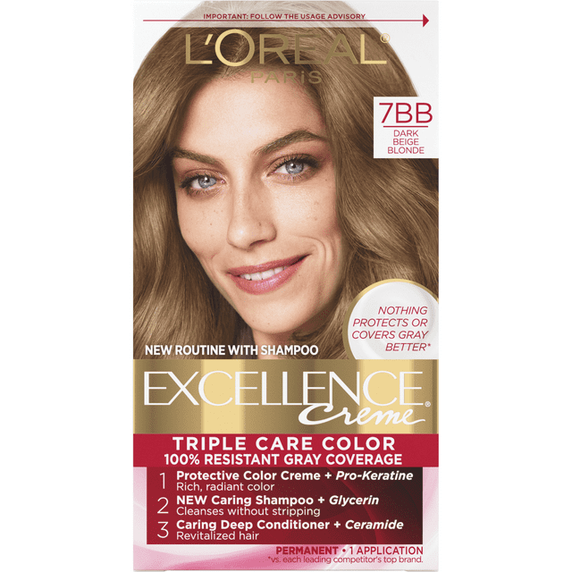 L'Oreal Paris Excellence Creme Permanent Hair Color, 7BB Dark Beige Blonde