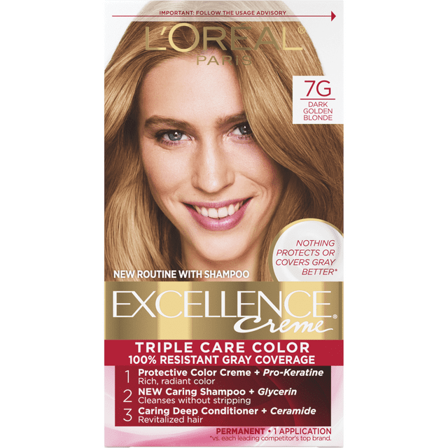 L'Oreal Paris Excellence Creme Permanent Hair Color, 7G Dark Golden