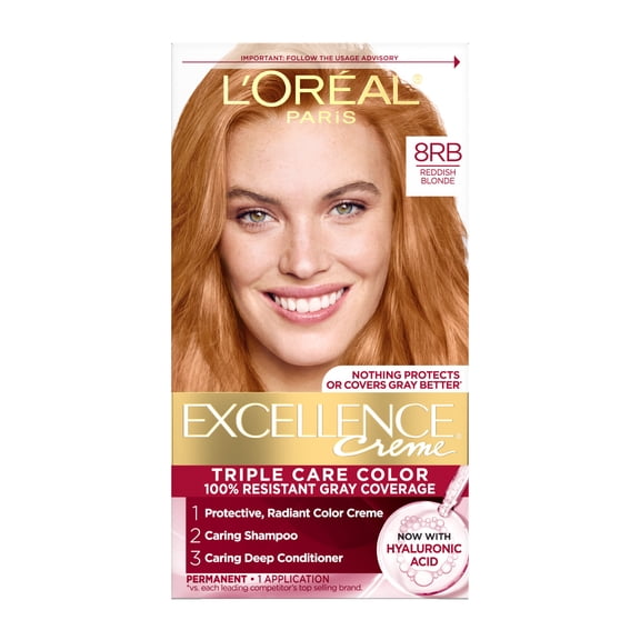 L'Oreal Paris Excellence Creme Permanent Hair Color, 8RB Medium Reddish Blonde, Triple Care Color Kit