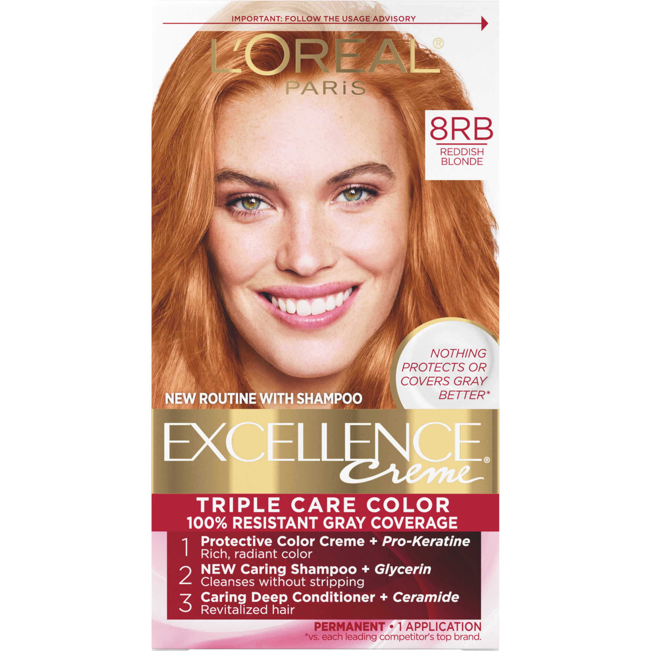 L'Oreal Paris Excellence Creme Permanent Hair Color, 8RB Medium Reddish Blonde - image 1 of 8