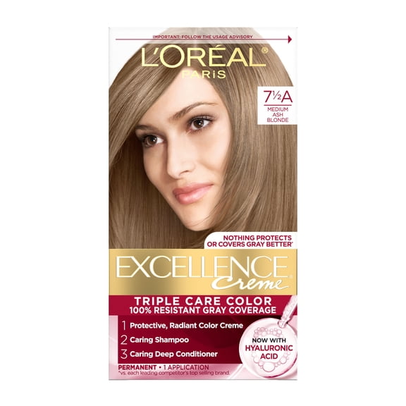 L'Oreal Paris Excellence Creme Permanent Hair Color, Medium Ash Blonde, 1 Kit