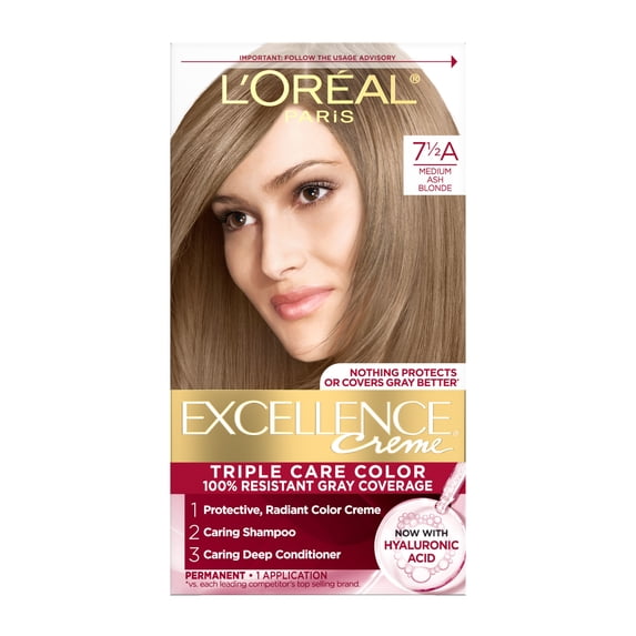 L'Oreal Paris Excellence Creme Permanent Hair Color, Medium Ash Blonde, 1 Kit
