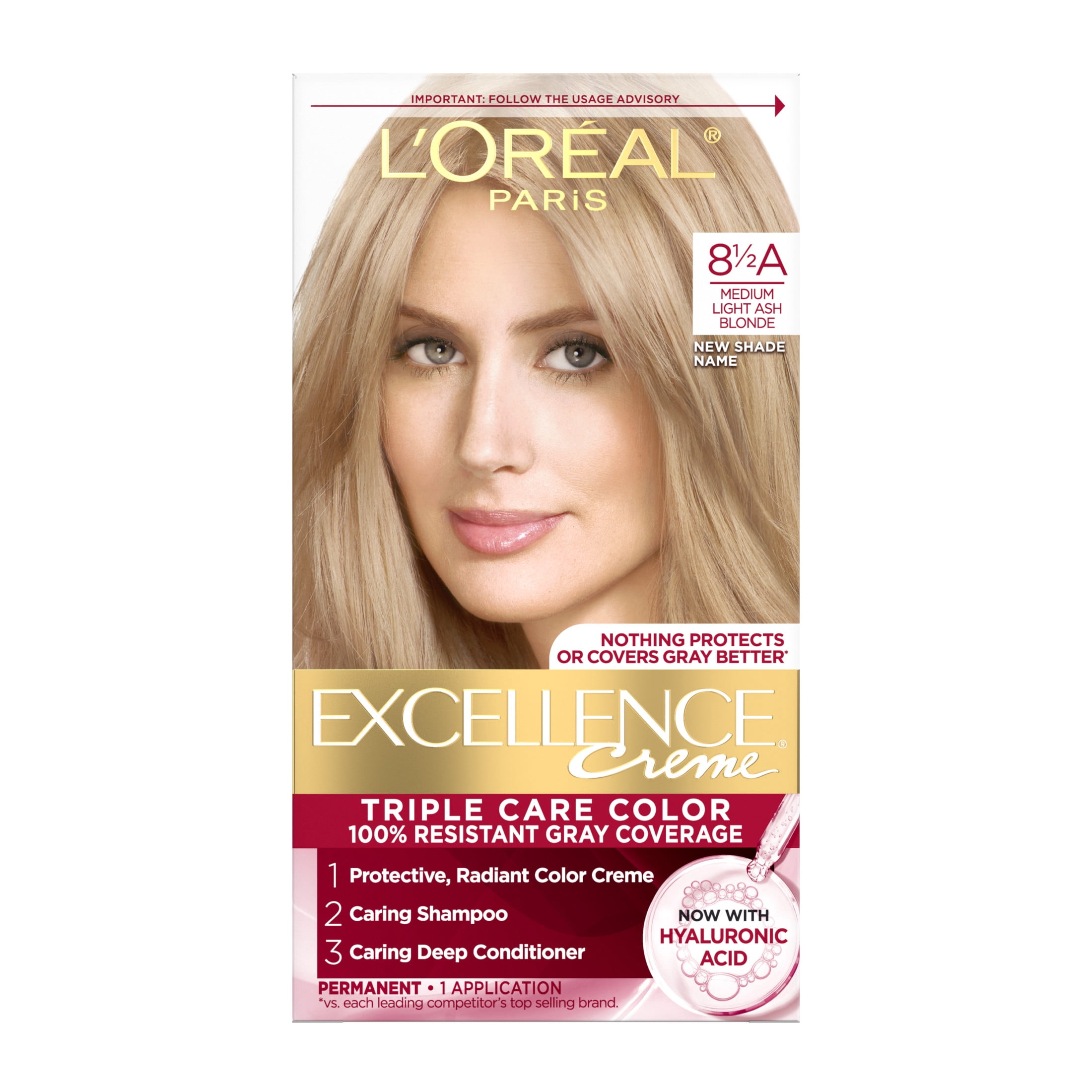 L'Oreal Paris Excellence Creme Permanent Hair Color, Triple Protection, 8.5A Champagne Blonde, 1 Kit