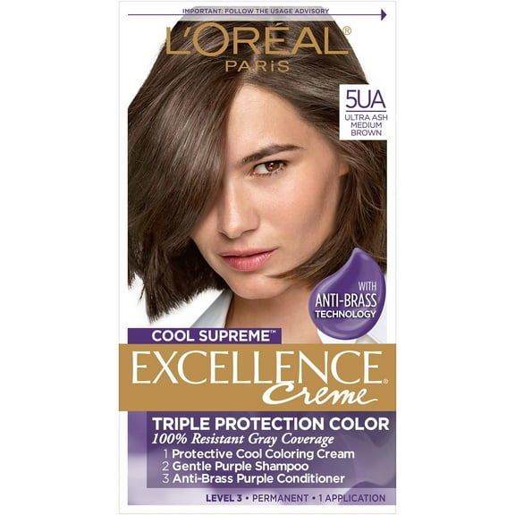 L'Oreal Paris Excellence Creme Permanent Hair Color, Ultra Ash Medium Brown