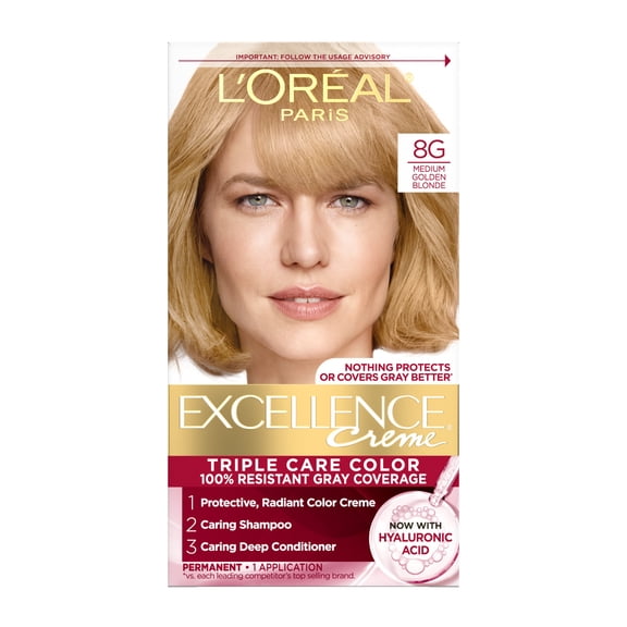 L'Oreal Paris Excellence Creme Permanent Triple Care Hair Color, 8G Medium Golden Blonde, 1 kit