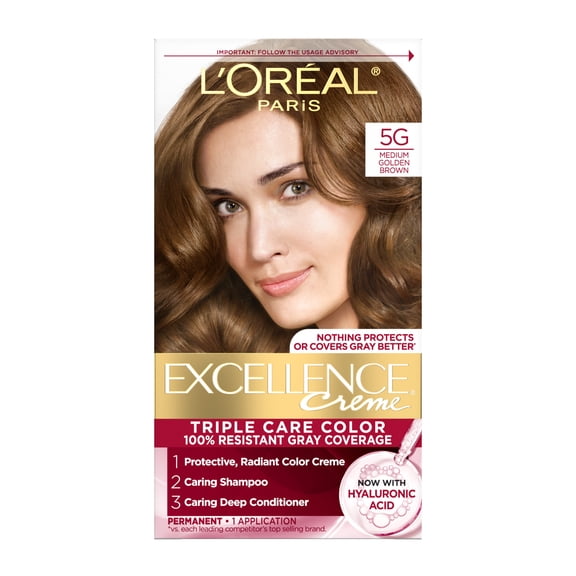 L'Oreal Paris Excellence Creme Permanent Triple Care Hair Color, Medium Golden Brown, 1 Kit