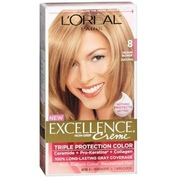 L'Oreal Paris Excellence Creme Triple Protection, 8 Medium Blonde, 6-Pack