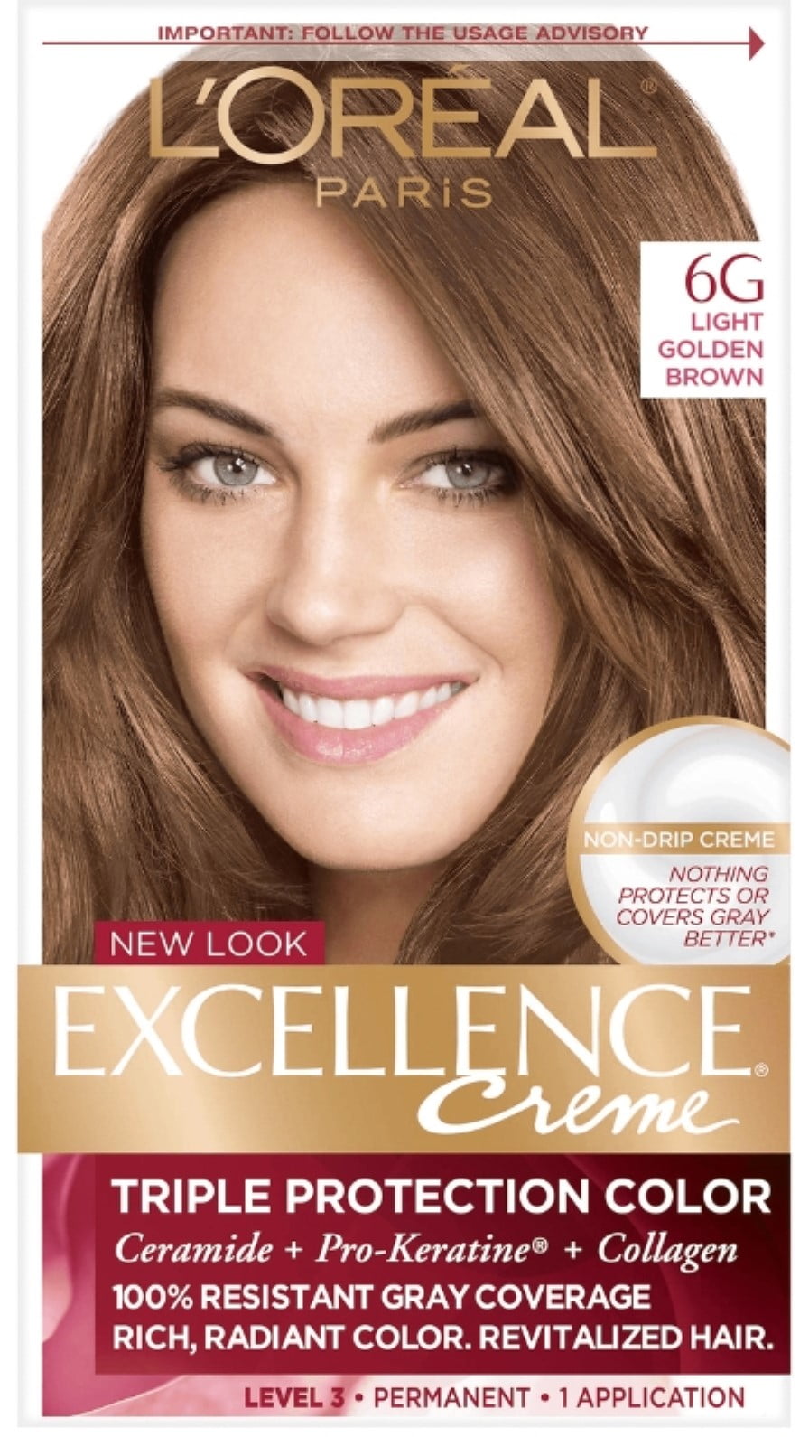 L'Oreal Paris Excellence Creme Triple Protection Hair Color, [6G] Light Golden Brown - (Pack of 6)