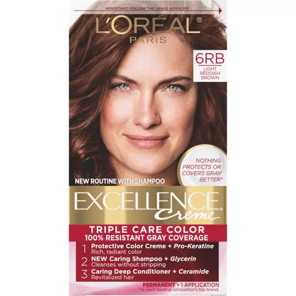 L'Oreal Paris Excellence Triple Protection Permanent Hair Color - 6.3 fl oz - 6RB Light Reddish Brown,( Pack of 2).