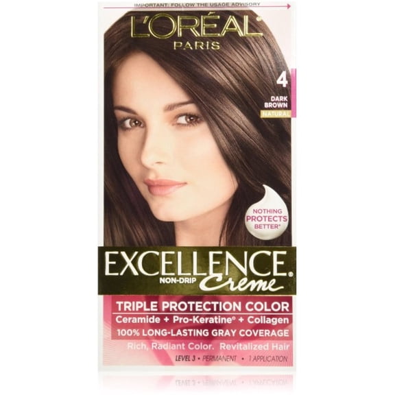 L'Oreal Paris Excellence Triple Protection Permanent Hair Color Creme, Dark Brown [4] 1 ea