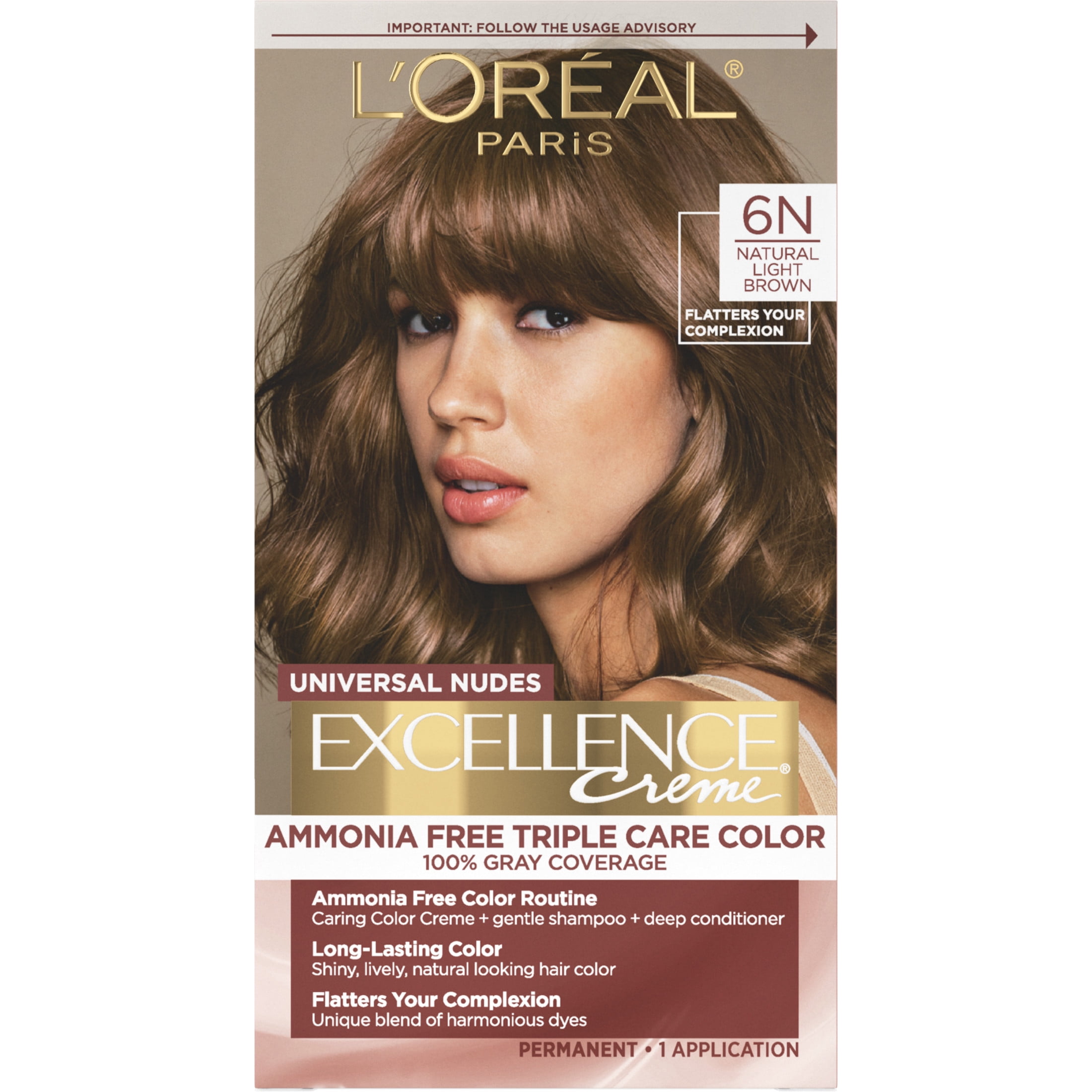L'Oreal Paris Excellence Universal Nudes Permanent Hair Color, 100 Percent Gray Coverage, 1 Kit