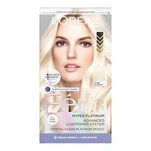 L Oreal Paris Feria Hyper Platinum Advanced Lightening System Hair Bleach Lifts Up To 8 Levels Includes Anti Brass Purple Conditioner 1 Hair Dye Kit Walmart