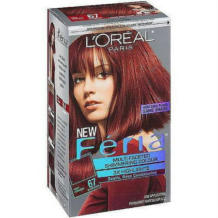 L'Oreal Paris Feria Multi-Faceted Shimmering Permanent Hair Color, 67 Cardinal (Red), 1 kit