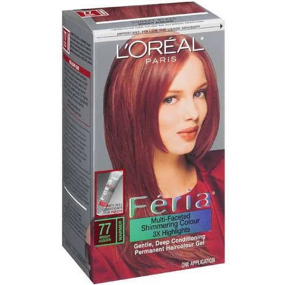 L'Oreal Paris Feria Multi-Faceted Shimmering Permanent Hair Color, 77 Sunset Blaze, 1 kit