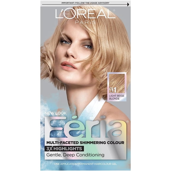 L'Oreal Paris Feria Multi-Faceted Shimmering Permanent Hair Color, 91Champagne Cocktail (Light Beige Blonde), Pack of 1, Hair Dye