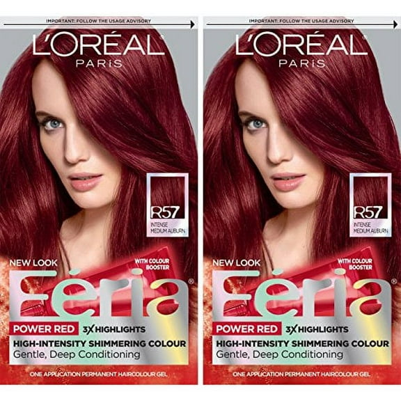 L'Oreal Paris Feria Multi-Faceted Shimmering Permanent Hair Color Dye, R57 Intense Medium Auburn, 2 Pack