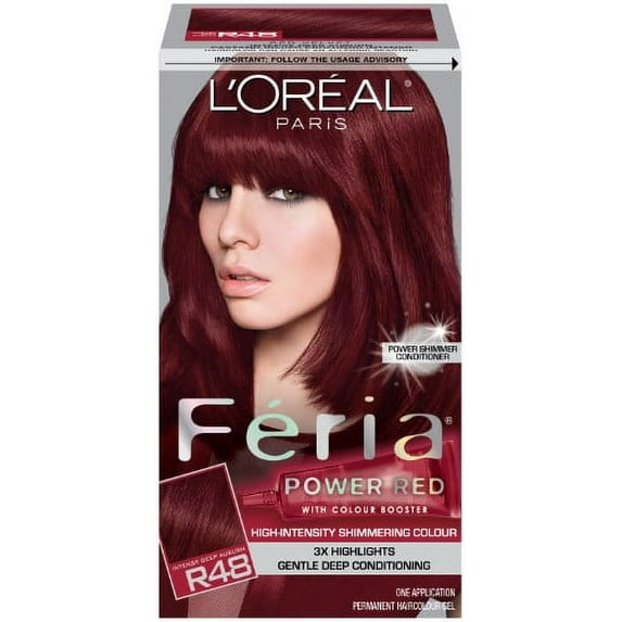 L'Oreal Paris Feria Multi-Faceted Shimmering Permanent Hair Color, R48 Red Velvet (Intense Deep Auburn), 1 Kit (Pack of 3)
