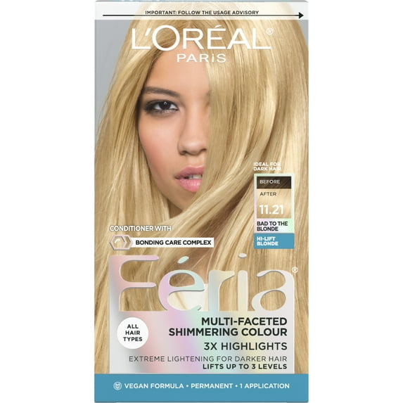 L'Oreal Paris Feria Permanent Hair Color, 11.21 Bad to the Blonde, Color Booster, 1 Kit