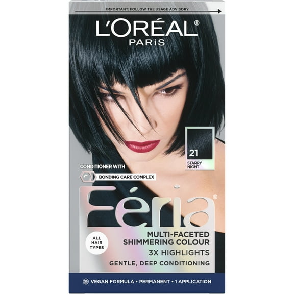 L'Oreal Paris Feria Permanent Hair Color, 21 Starry Night Bright Black