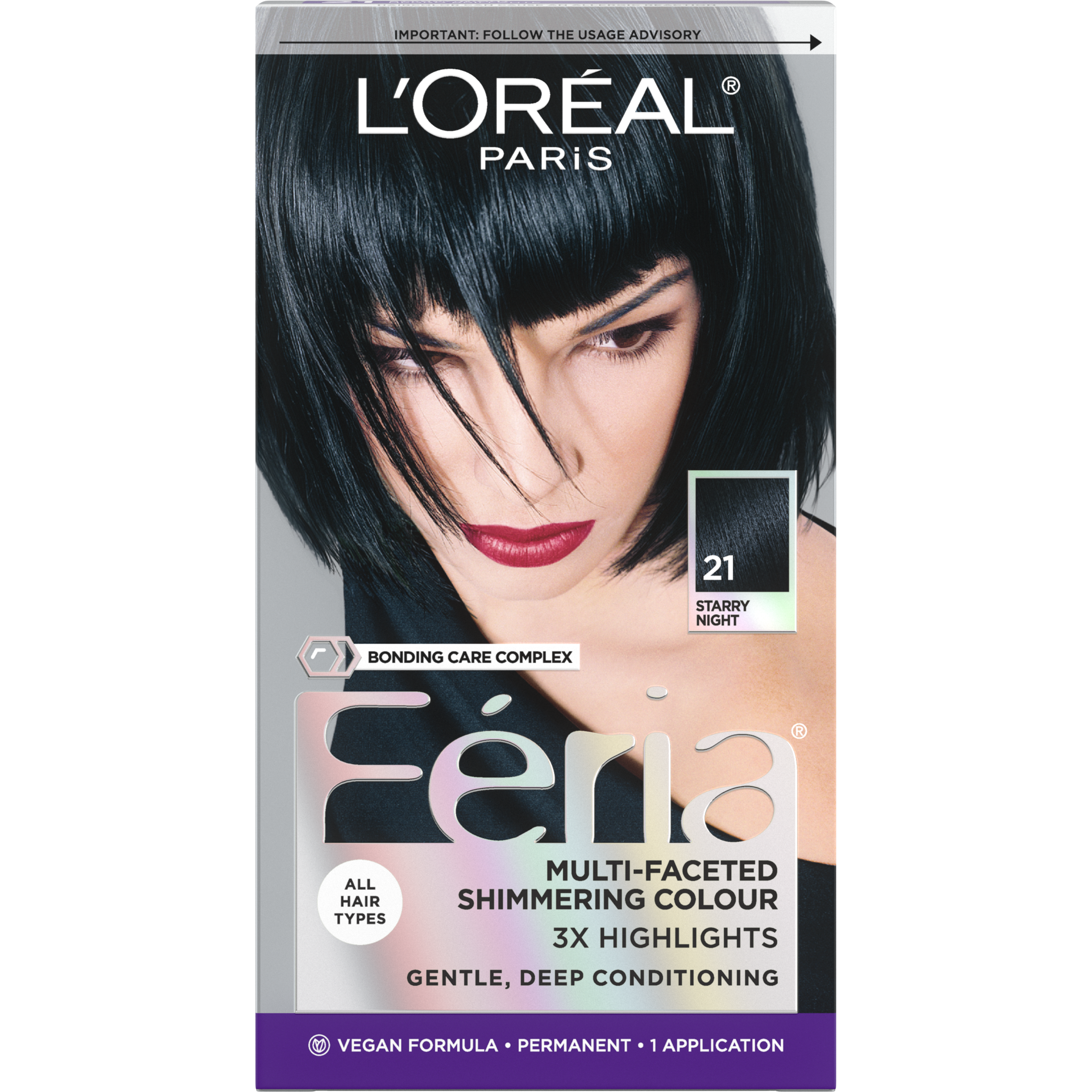L'Oreal Paris Feria Permanent Hair Color, 21 Starry Night Bright Black - image 1 of 9