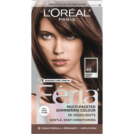 (2 Pack) L'Oreal Paris Feria Multi-Faceted Shimmering Color, 45 French Roast Deep Bronzed Brown
