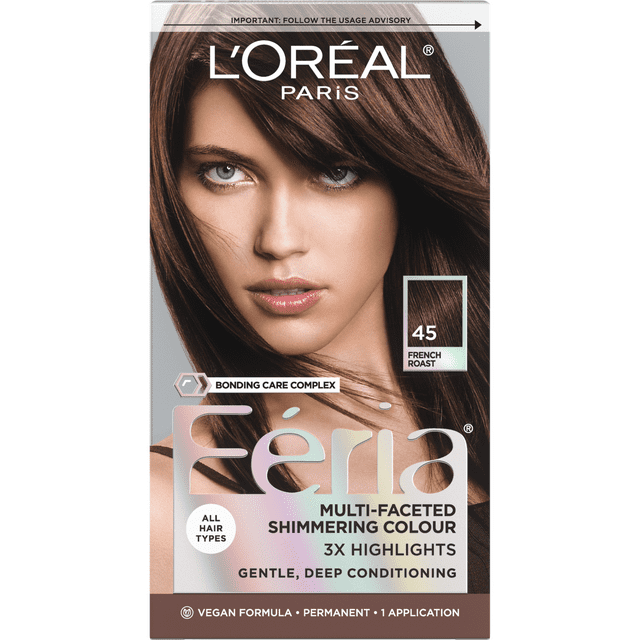 L'Oreal Paris Feria Permanent Hair Color, 45 French Roast Deep Bronzed Brown