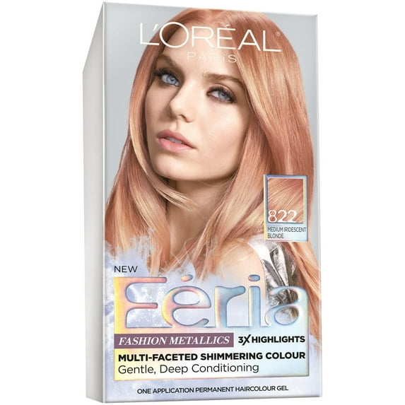 L'Oreal Paris Feria Permanent Hair Color, 822 Rose Gold Medium Iridescent Blonde
