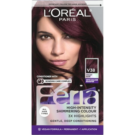 L'Oreal Paris Feria Permanent Hair Color, V38 Violet Noir, Up to 40 Percent Stronger Hair, 1 Kit