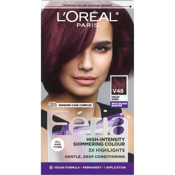 L'Oreal Paris Feria Permanent Hair Color, V48 Violet Vixen, 1 Kit, Up to 40 Percent Stronger Hair
