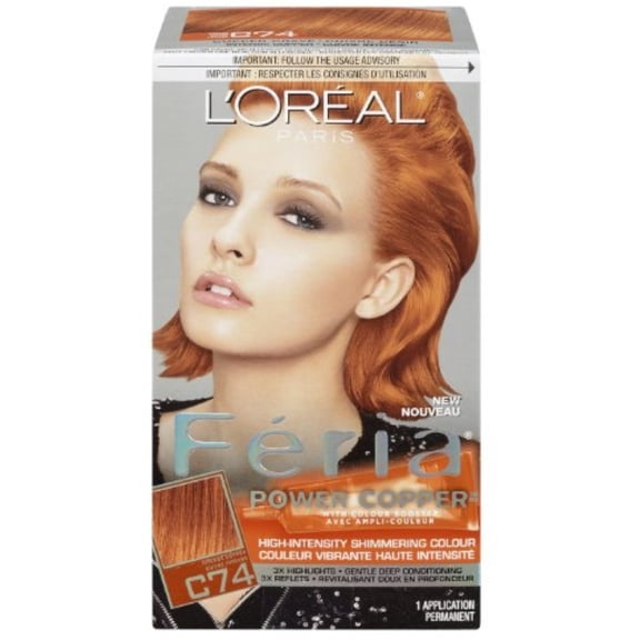 L'Oreal Paris Feria Power Copper High-Intensity Shimmering Colour, Intense Copper [C74] 1 ea (Pack of 3)