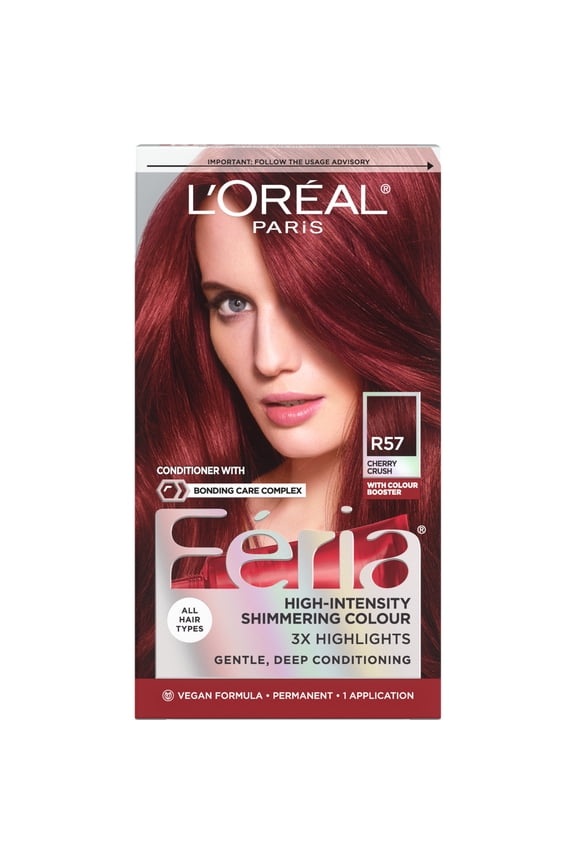 L'Oreal Paris Feria Shimmering Permanent Hair Color, R57 Cherry Crush, 1 Kit
