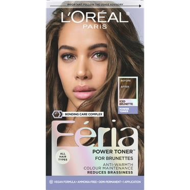 L'Oreal Paris Feria Toner, Anti-Brass Hair Color, Iced Brunette, 1 Kit