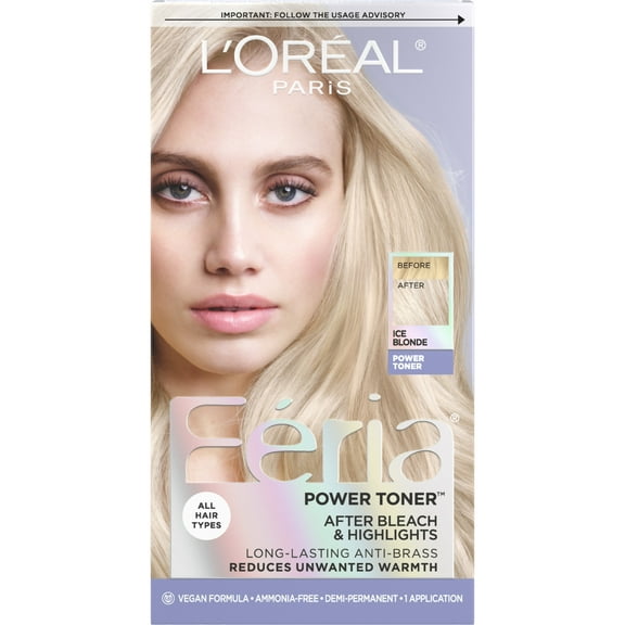 L'Oreal Paris Feria Toner, Anti-Brass Ice Blonde (Ash Blonde), 1 Kit