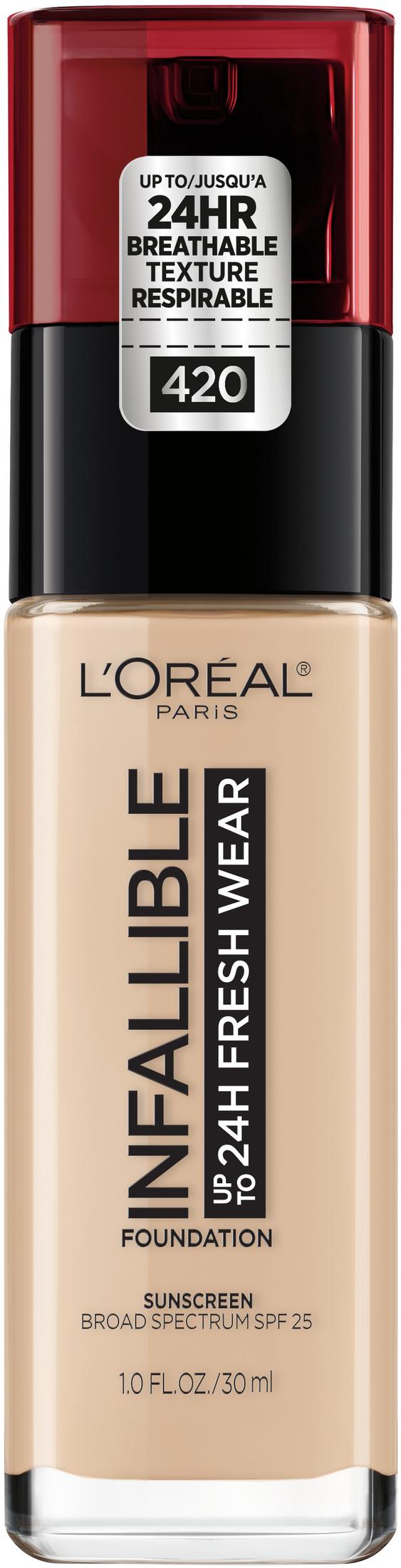 L'Oreal Paris Infallible Fresh Wear 24 Hr Liquid Foundation Makeup, 420 True Beige, 1 fl oz - image 1 of 11